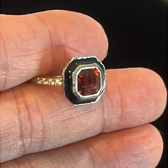 Brazilian Cherry Citrine & Natural White Zircon Enameled Ring 💍 Size 5.75-6 NWOT